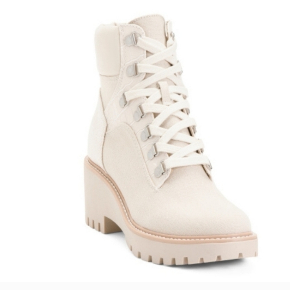 Dolce Vita Hank Lug Sole Combat Boots In Ivory